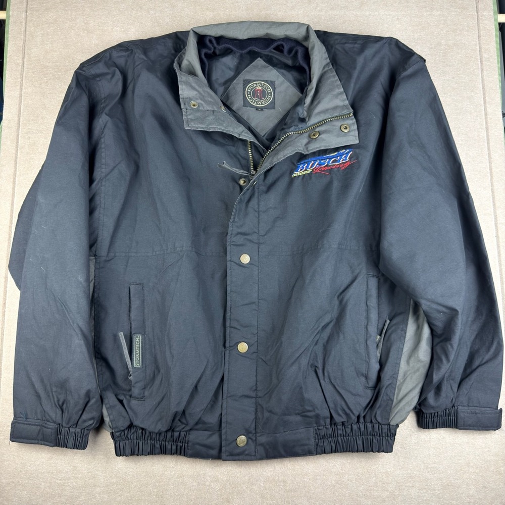 Vintage Busch Racing Stormtech Jacket Mens XL Black NASCAR Zip Snap